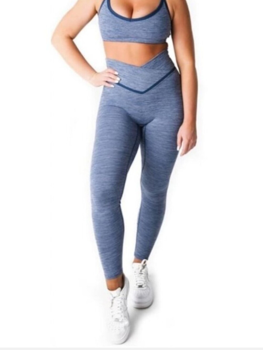 Vitality V-Waist Criss Cross Heather Blue High-Rise Leggings Seamless Medium